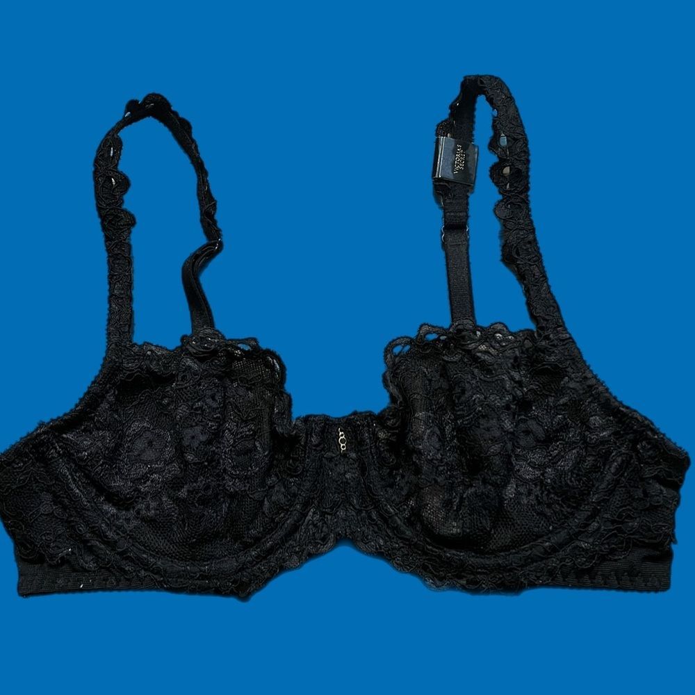 Victoria’s Secret Sexy Unlined Demi Floral Lace With Mesh Bra Black 32a